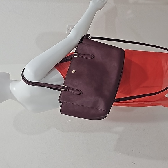Tory Burch Emerson Micro Satchel Crossbody Shoulder Bag Burgundy Tote - Picture 6 of 16